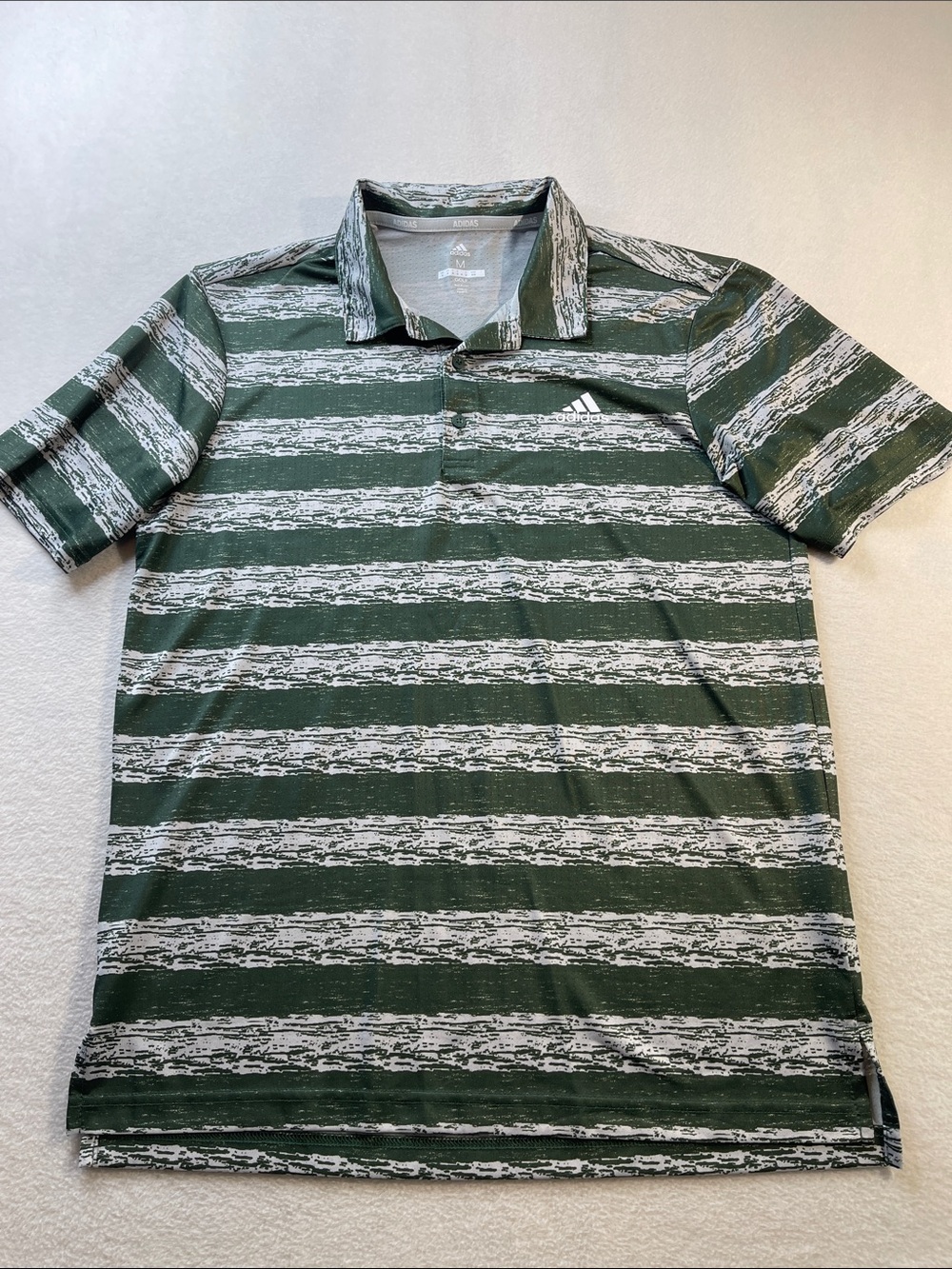 adidas Green and White Striped Golf Polo MENS M